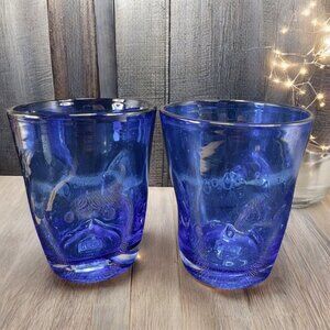 Hudson Grace Henri Tumbler Glasses Controlled Bubbles Pinched Dark Blue Set Of 2